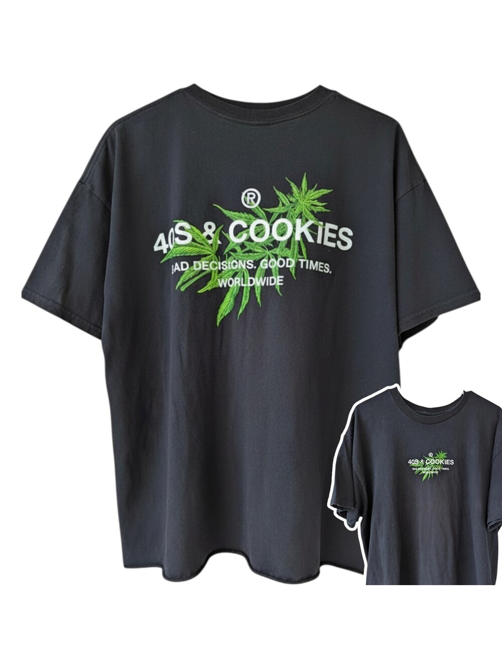 Cookies 40s & Shorties T-Shirt Men XL Black Boxy Cropped Streetwear 23.5x27 Weed